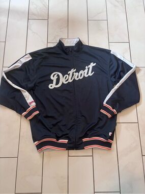 Stitches Navy/White/Orange Detroit Tigers Baseball Full Zip Jacket Mens Size XL